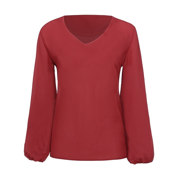 🆕 Ballon Sleeve V-neck Red Tunic M - Picture 3 of 8